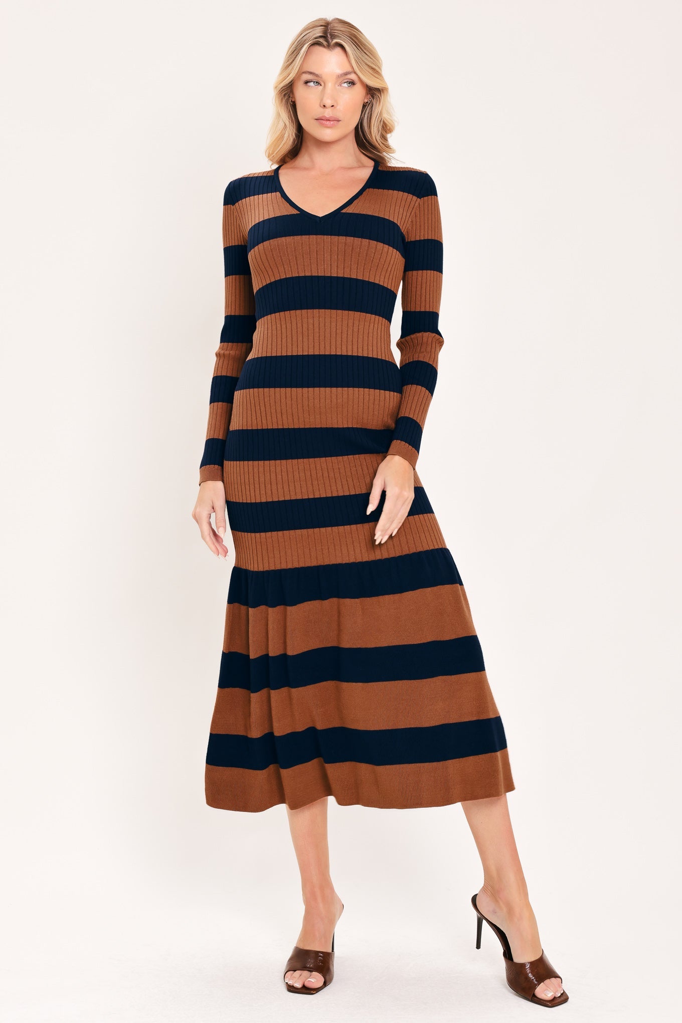 COGNAC NAVY RHYTHM SWEATER KNIT MIDI MERMAID DRESS