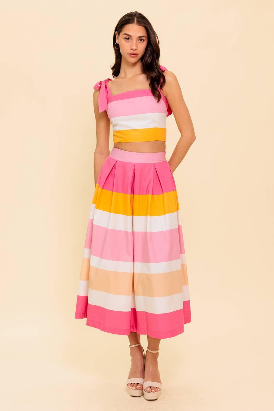 THE SPACE BETWEEN PINK WOVEN TOP AND SKIRT SET