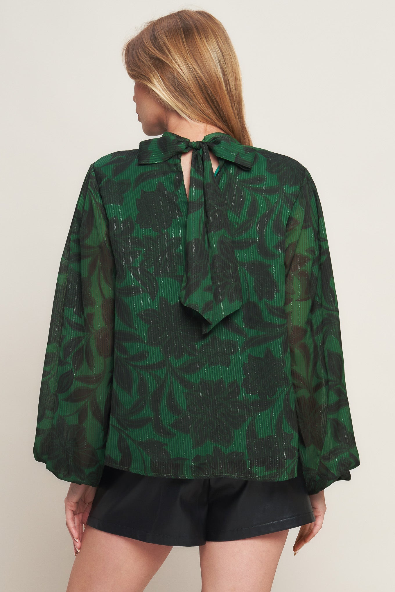 NOIR LEAF GREEN WOVEN TOP