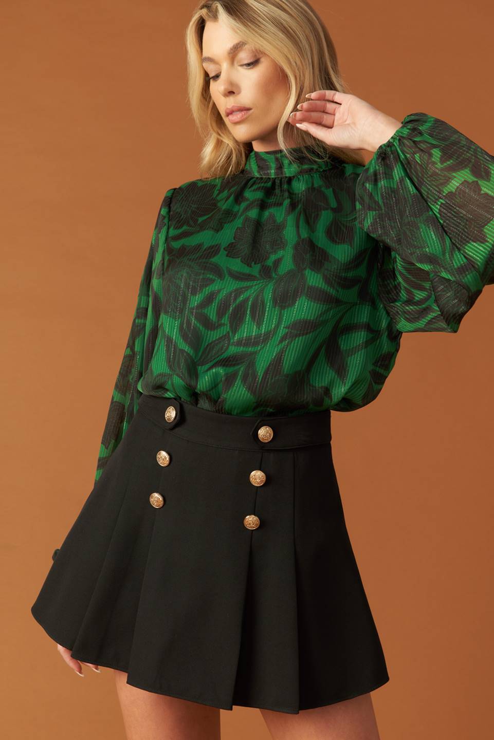 NOIR LEAF GREEN WOVEN TOP