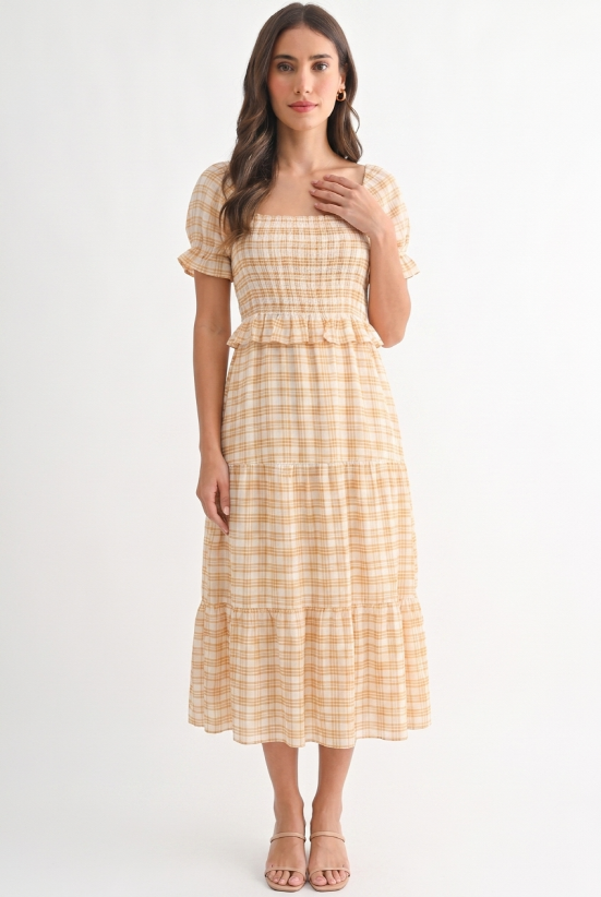 THE AUTUMN CHARM PLAID MIDI DRESS